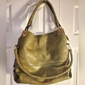 Green Leather Purse with Gold Accents